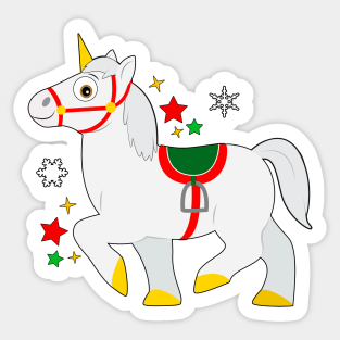 Unicorn Dressed for Christmas in the Snow Sticker